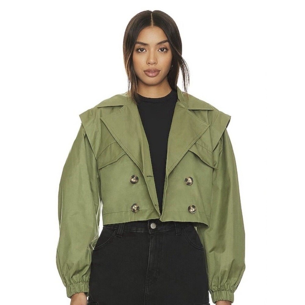 Free People Trench Coat Green Looking Glass Loden Preppy Retro Minimalist XS New